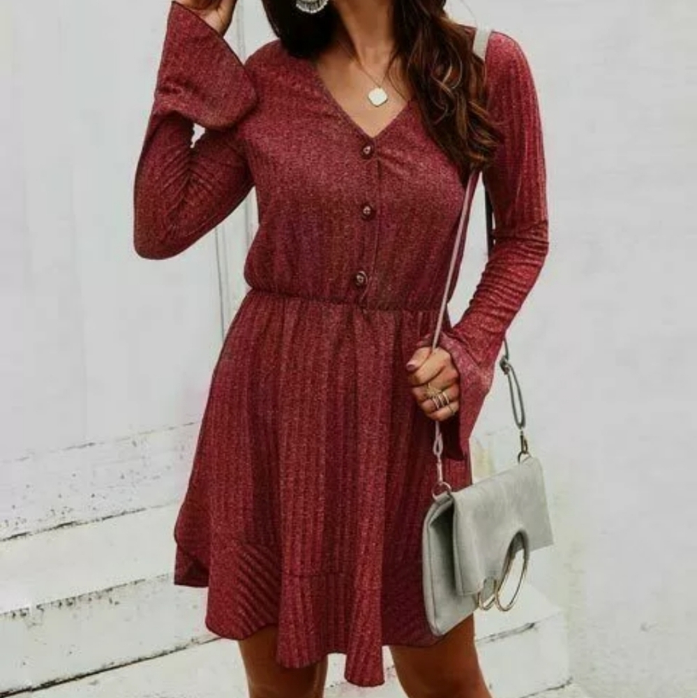 Womans Red Bell Sleeve Mini Dress